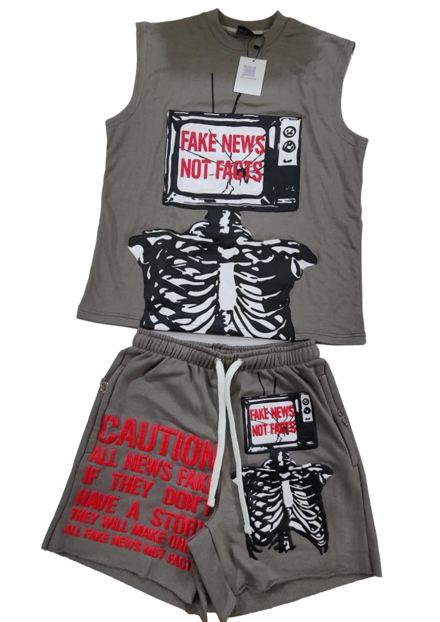 Grey Sleeveless Fake News Set