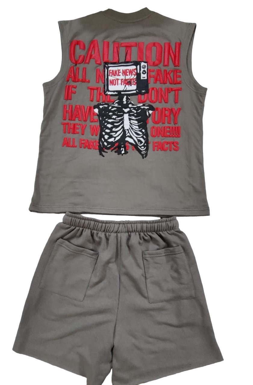 Grey Sleeveless Fake News Set