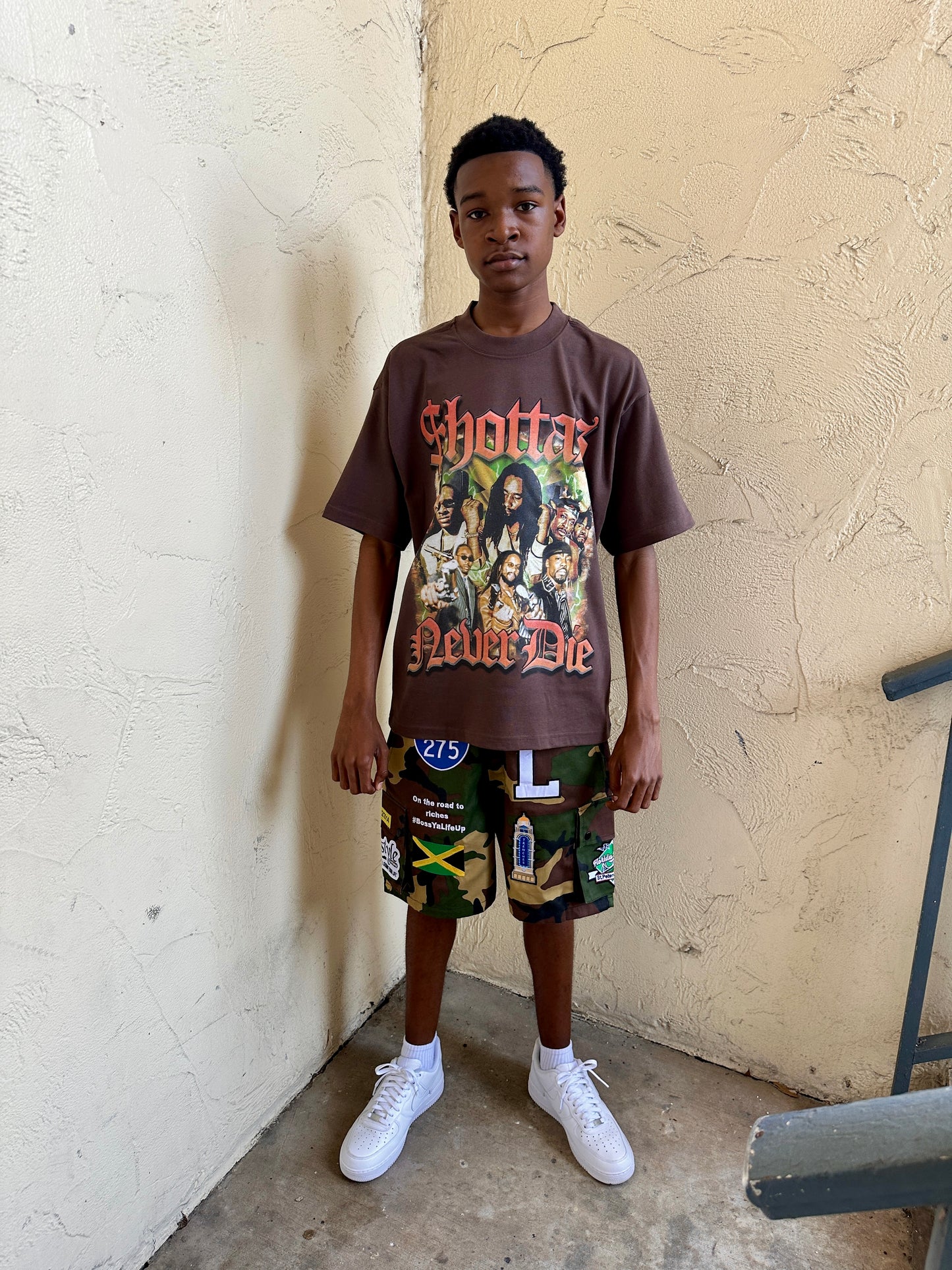 Shottas Oversized T Shirt Brown